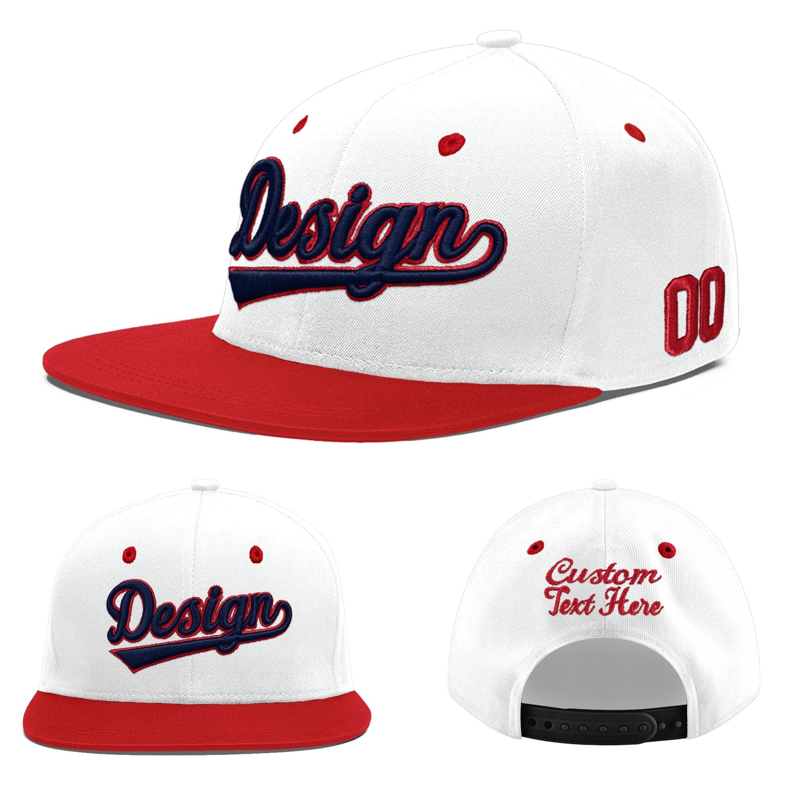 Custom White Red Navy 3D Puff Embroidery Flat Embroidery Casual Sport Hats| KXKSHOP