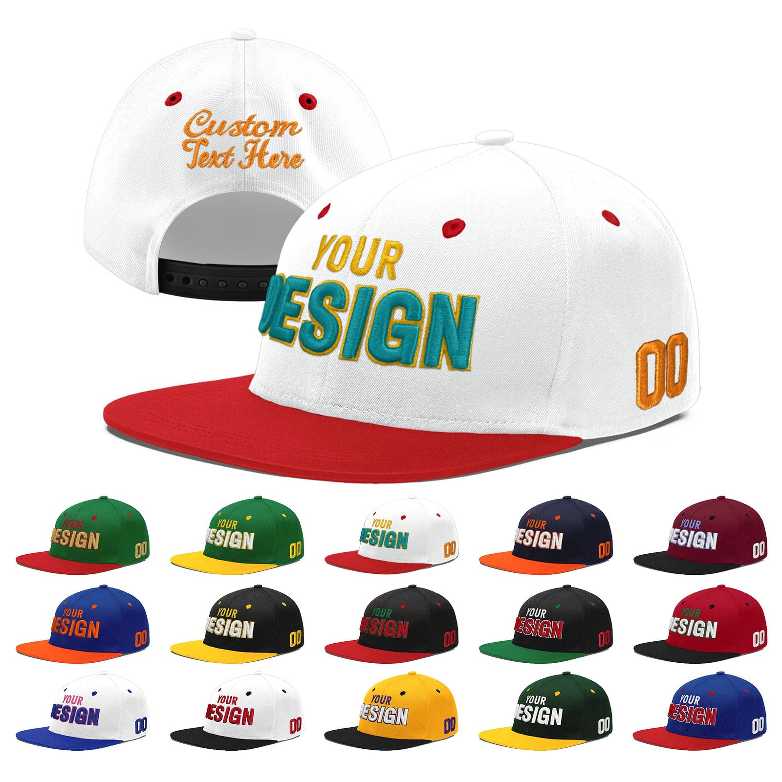 Custom White Red 3D Puff Embroidery Flat Embroidery Casual Sport Hats| KXKSHOP