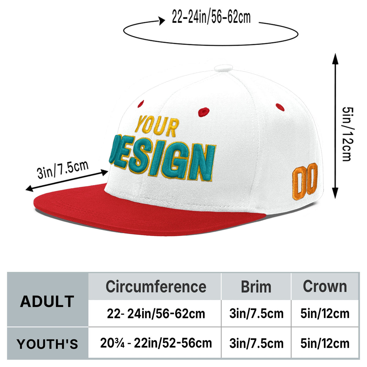 Custom White Red 3D Puff Embroidery Flat Embroidery Casual Sport Hats| KXKSHOP