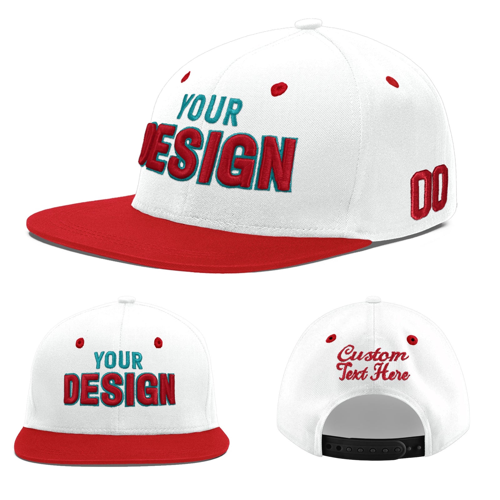 Custom White Red 3D Puff Embroidery Flat Embroidery Casual Sport Hats| KXKSHOP