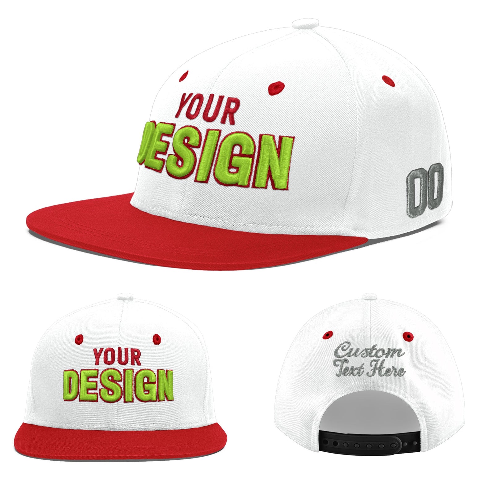 Custom White Red 3D Puff Embroidery Flat Embroidery Casual Sport Hats| KXKSHOP