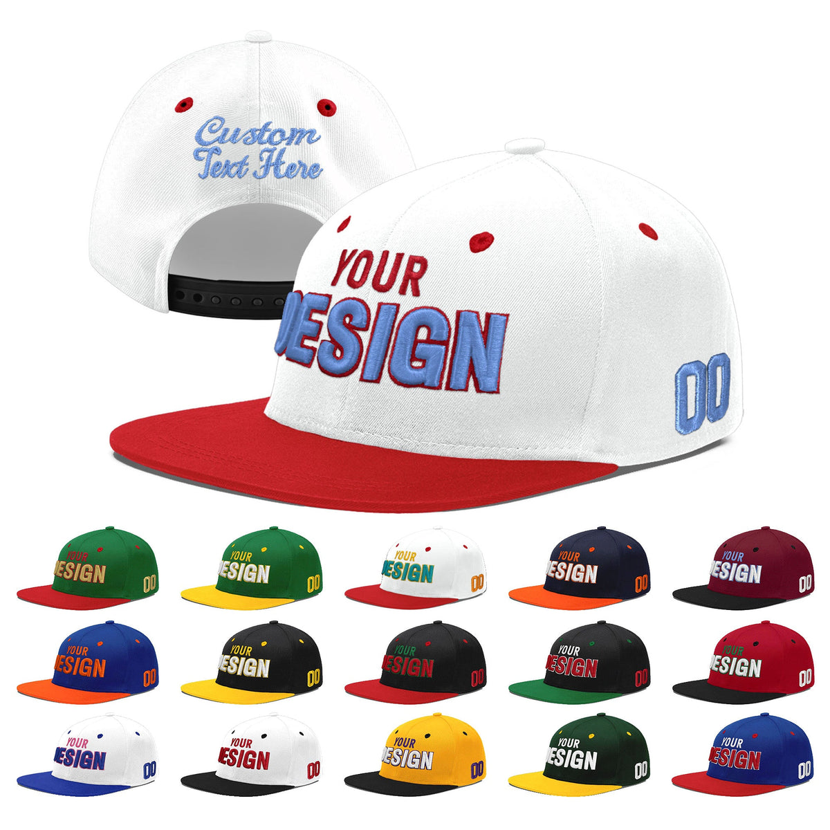 Custom White Red 3D Puff Embroidery Flat Embroidery Casual Sport Hats| KXKSHOP