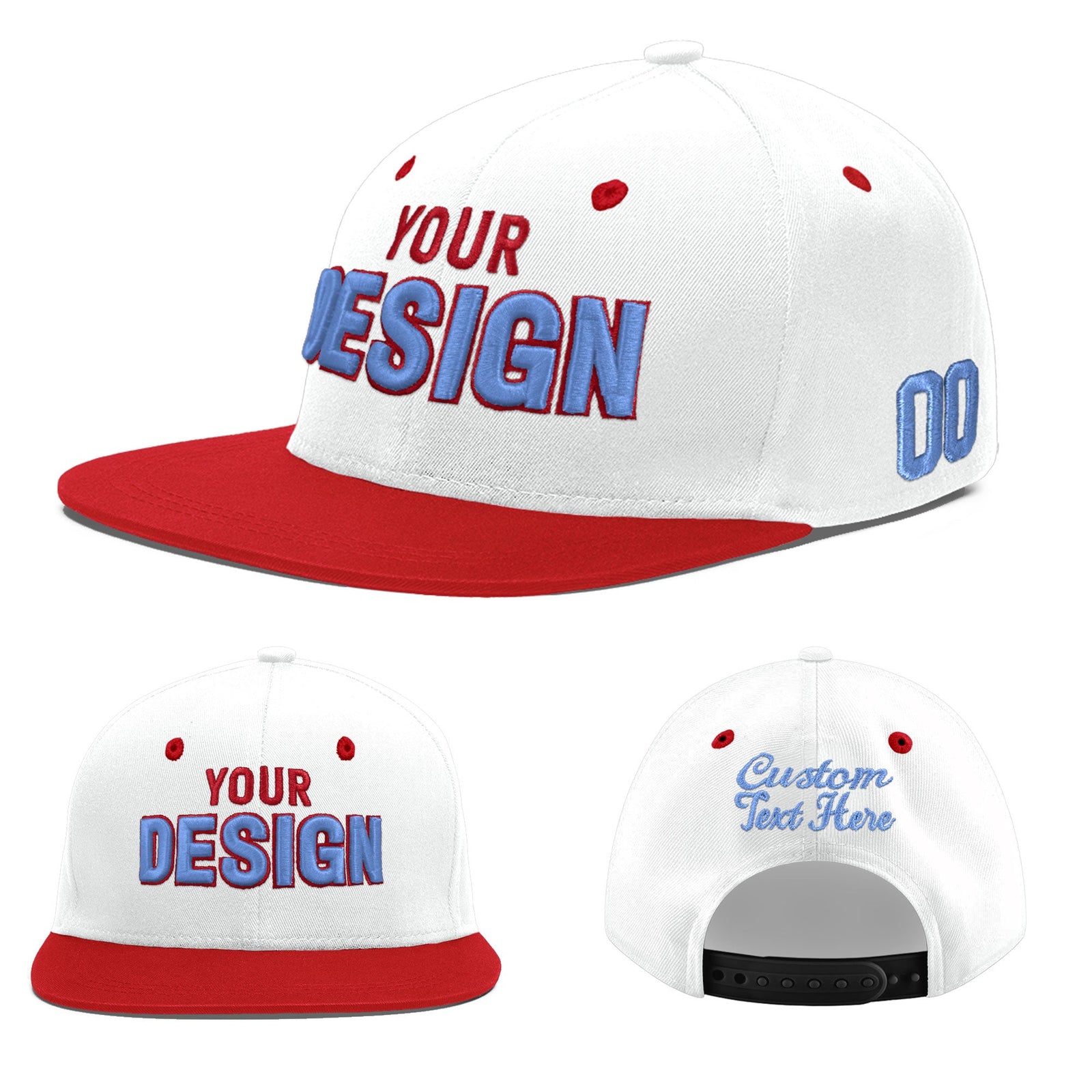 Custom White Red 3D Puff Embroidery Flat Embroidery Casual Sport Hats| KXKSHOP
