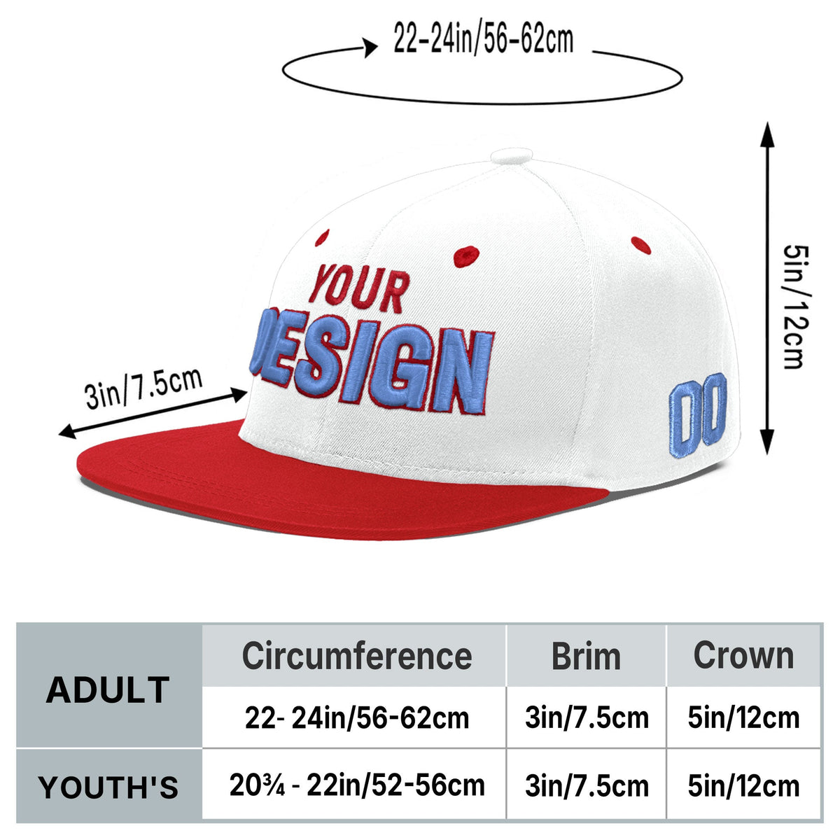 Custom White Red 3D Puff Embroidery Flat Embroidery Casual Sport Hats| KXKSHOP
