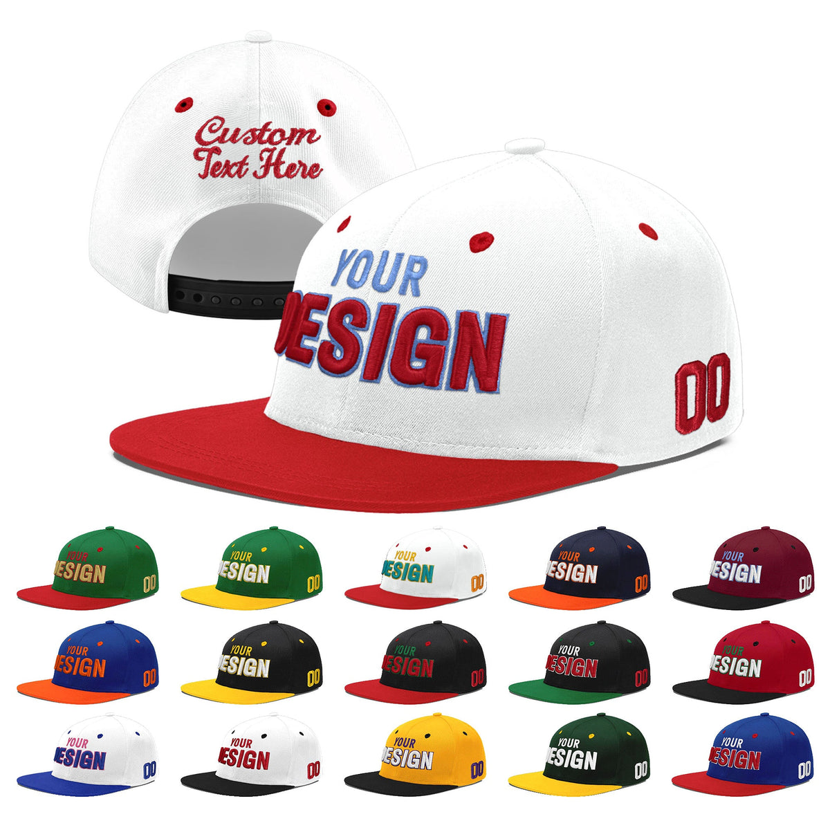 Custom White Red Light Blue 3D Puff Embroidery Flat Embroidery Casual Sport Hats| KXKSHOP