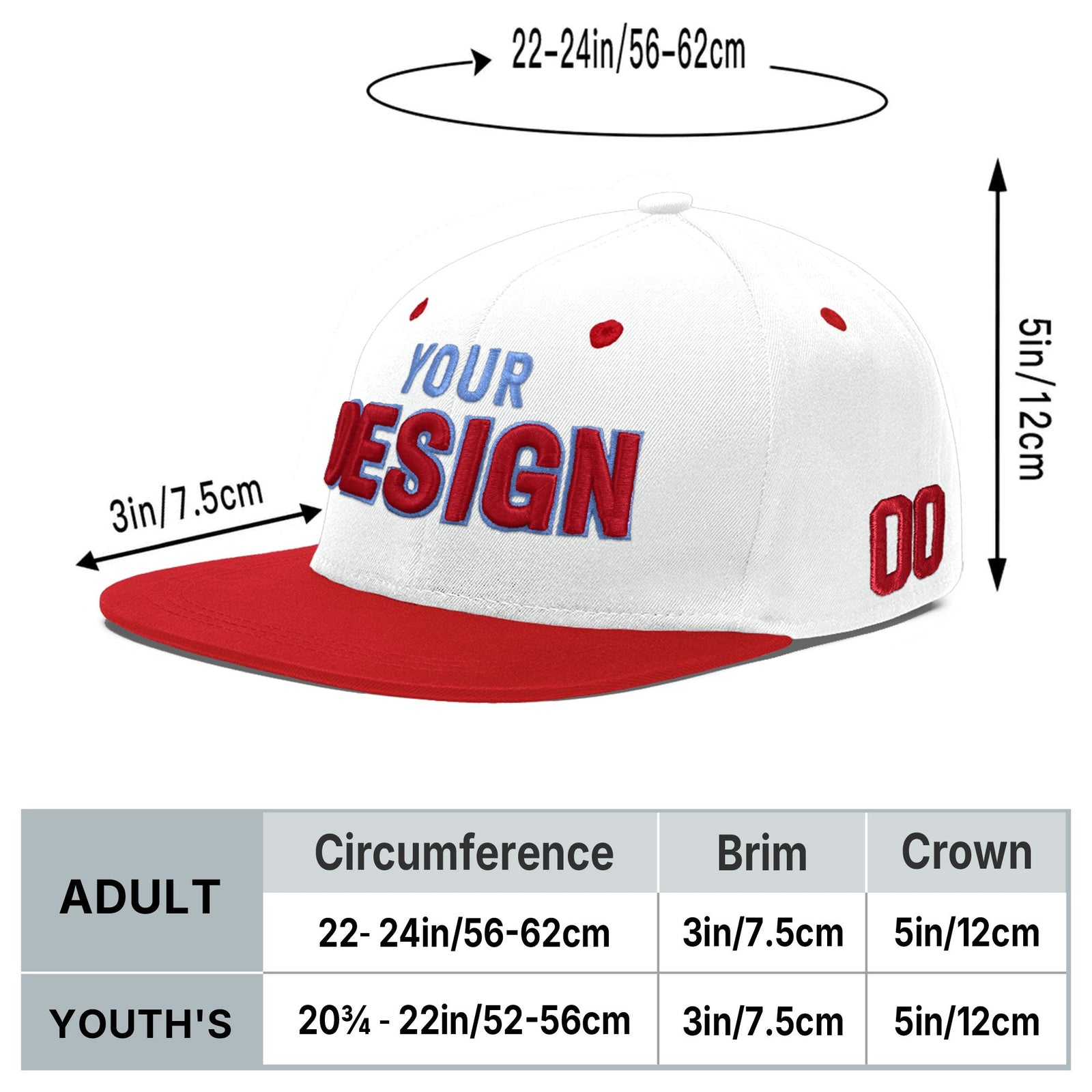 Custom White Red Light Blue 3D Puff Embroidery Flat Embroidery Casual Sport Hats| KXKSHOP