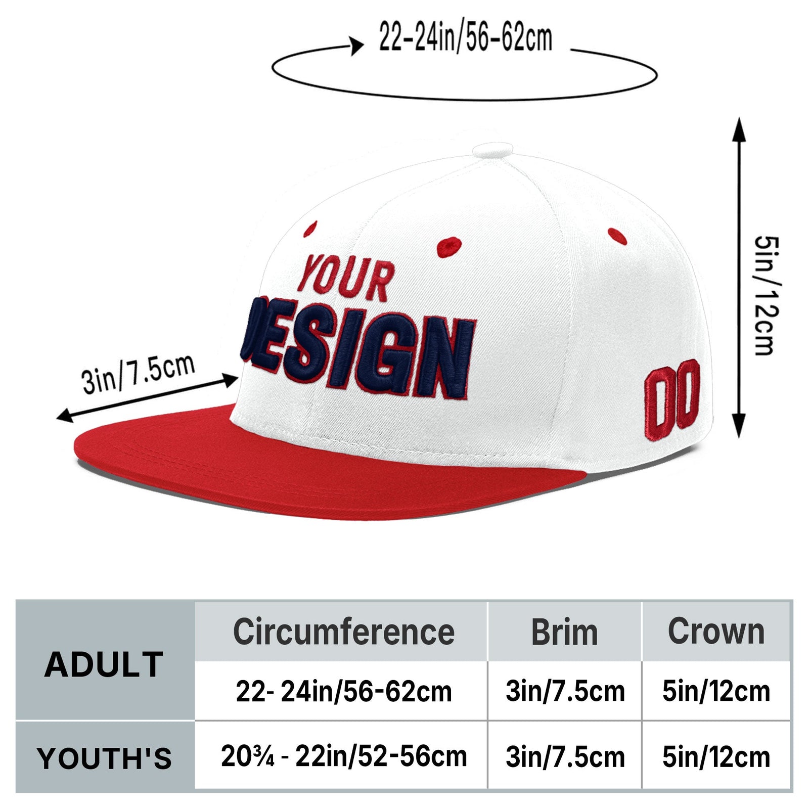 Custom White Red Navy 3D Puff Embroidery Flat Embroidery Casual Sport Hats| KXKSHOP