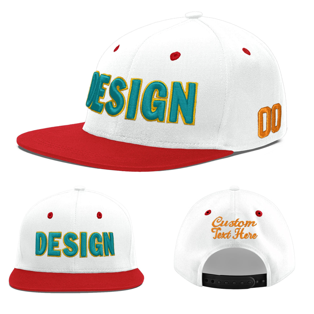 Custom White Red 3D Puff Embroidery Flat Embroidery Casual Sport Hats| KXKSHOP