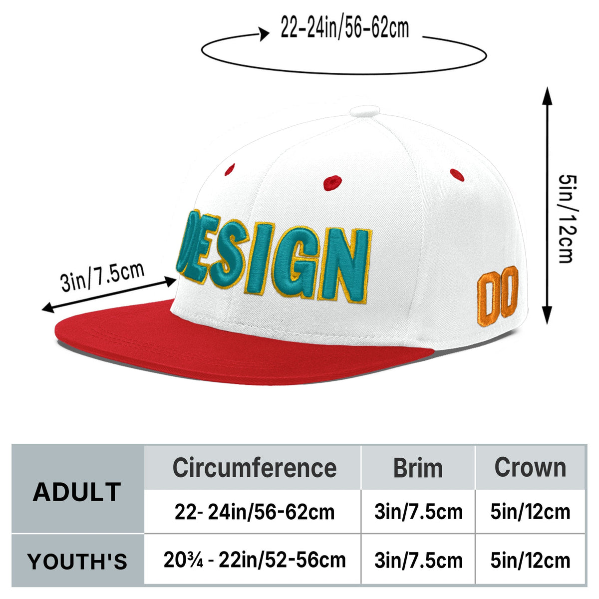 Custom White Red 3D Puff Embroidery Flat Embroidery Casual Sport Hats| KXKSHOP