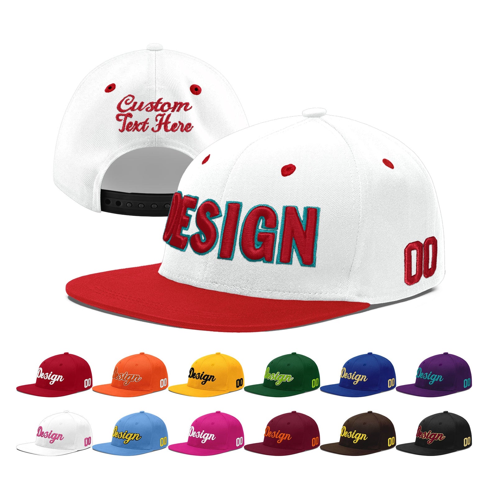 Custom White Red 3D Puff Embroidery Flat Embroidery Casual Sport Hats| KXKSHOP