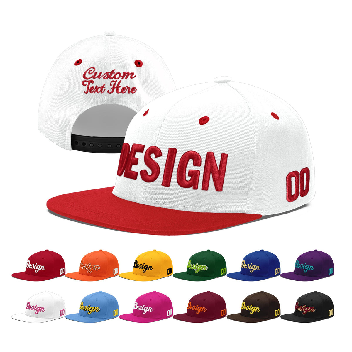 Custom White Red 3D Puff Embroidery Flat Embroidery Casual Sport Hats| KXKSHOP