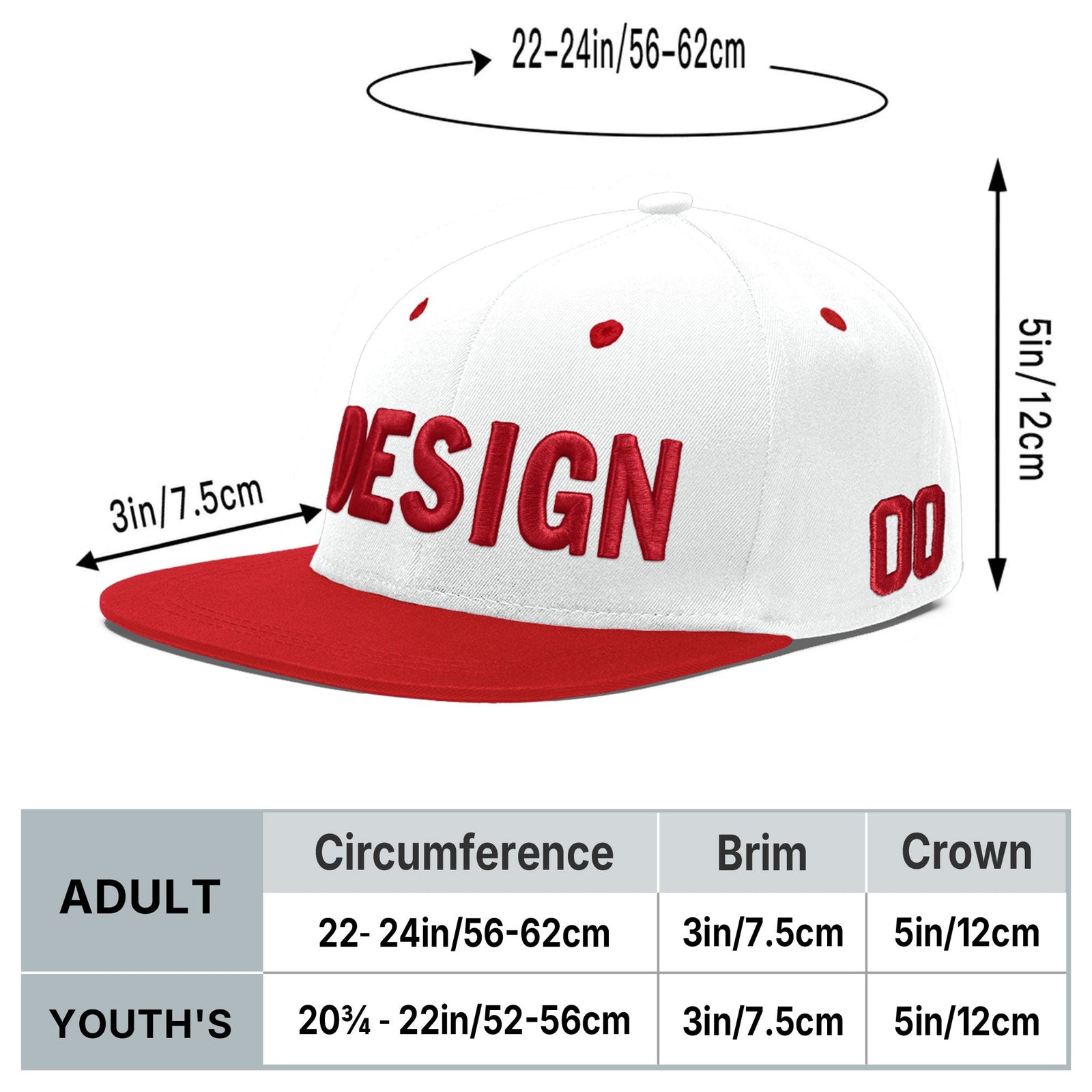 Custom White Red 3D Puff Embroidery Flat Embroidery Casual Sport Hats| KXKSHOP