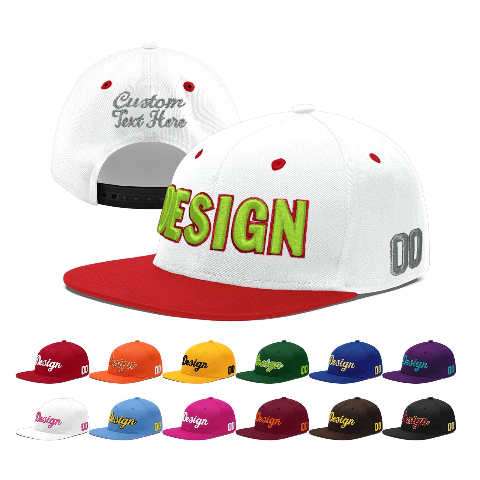 Custom White Red 3D Puff Embroidery Flat Embroidery Casual Sport Hats| KXKSHOP