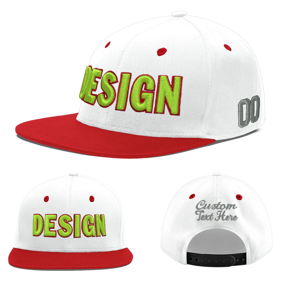 Custom White Red 3D Puff Embroidery Flat Embroidery Casual Sport Hats| KXKSHOP