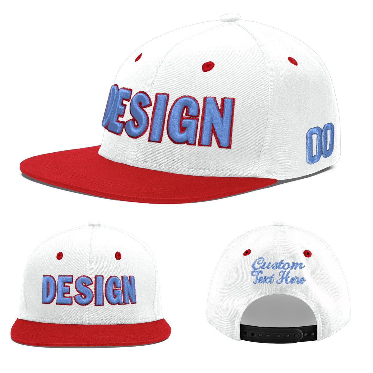 Custom White Red 3D Puff Embroidery Flat Embroidery Casual Sport Hats| KXKSHOP