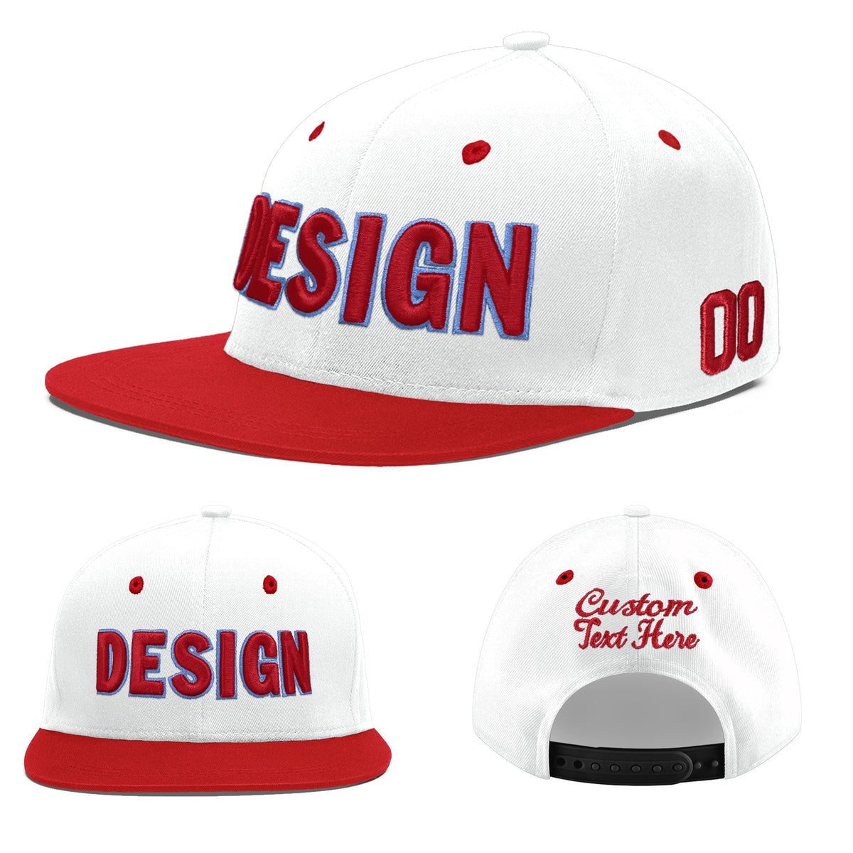 Custom White Red Light Blue 3D Puff Embroidery Flat Embroidery Casual Sport Hats| KXKSHOP