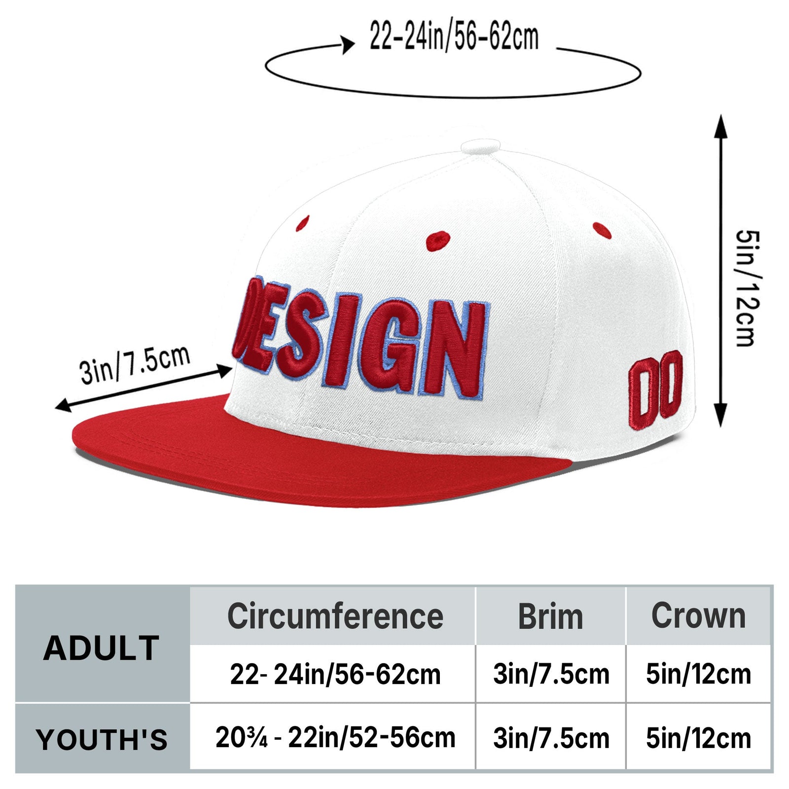 Custom White Red Light Blue 3D Puff Embroidery Flat Embroidery Casual Sport Hats| KXKSHOP