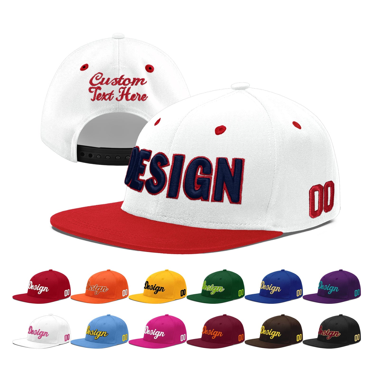 Custom White Red Navy 3D Puff Embroidery Flat Embroidery Casual Sport Hats| KXKSHOP