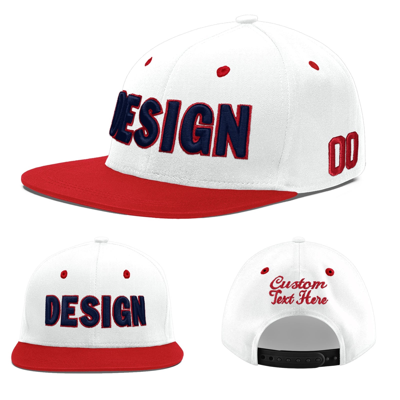 Custom White Red Navy 3D Puff Embroidery Flat Embroidery Casual Sport Hats| KXKSHOP