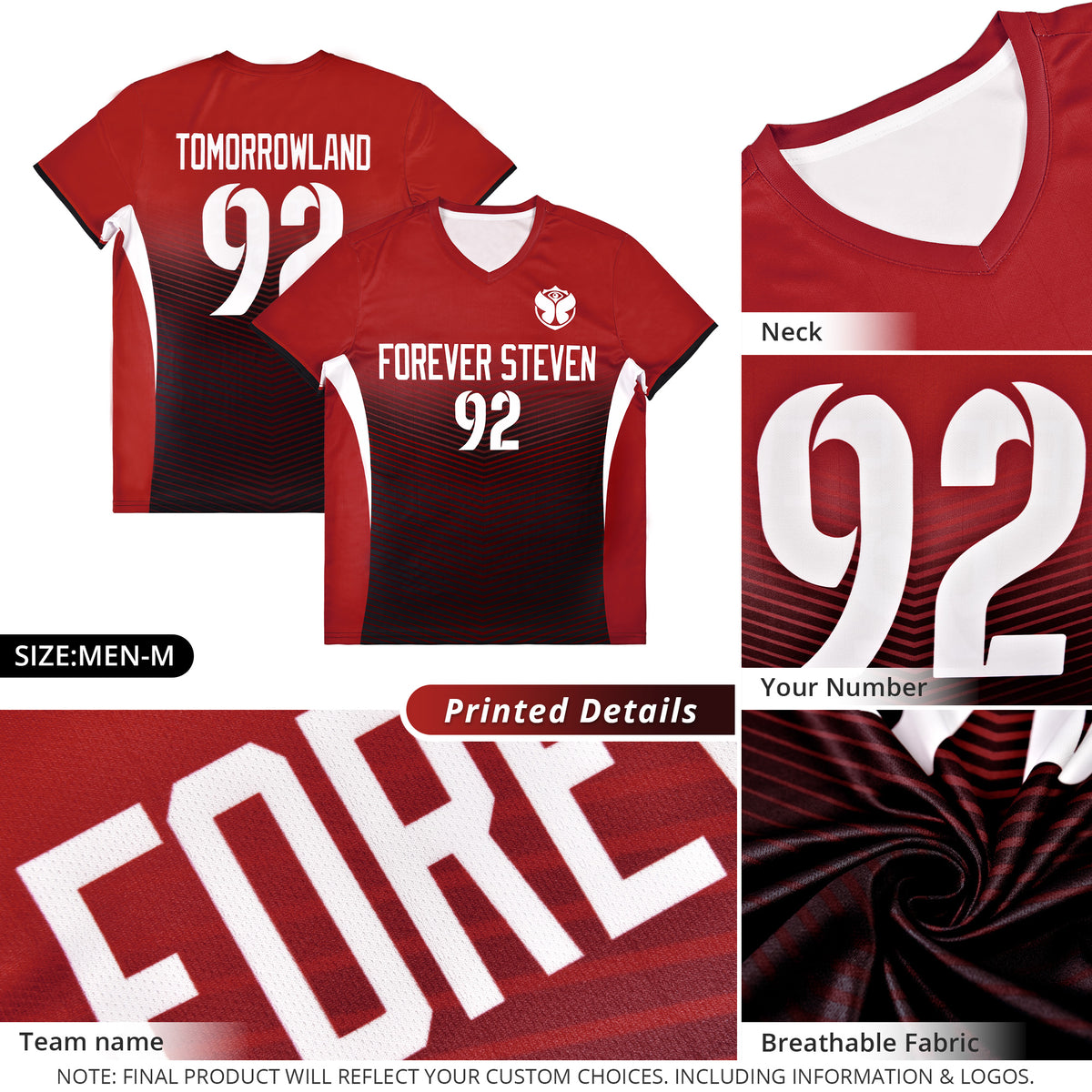Custom Red White Sport Soccer Tops Jersey