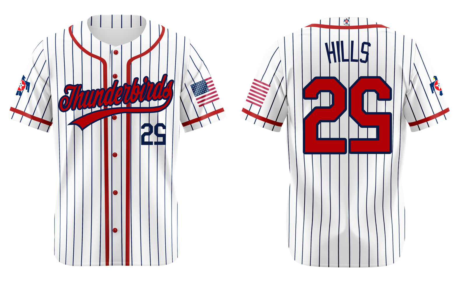 Custom White Navy Red Pinstrips Baseball jersey-USAF