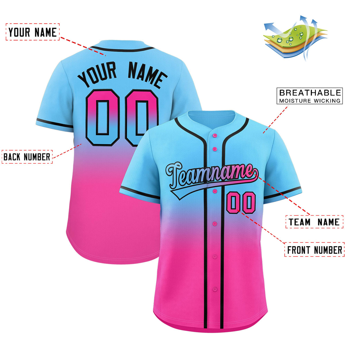 Custom Gradient Fashion Full Button Down Shirts Baseball Jersey