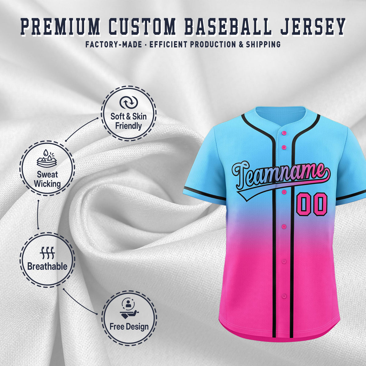 Custom Gradient Fashion Full Button Down Shirts Baseball Jersey