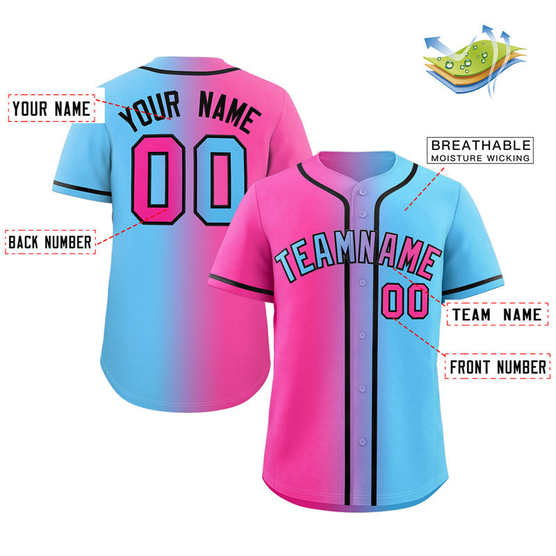 Custom Pink Blue Black Gradient Fashion Authentic Baseball Jersey KXKSHOP