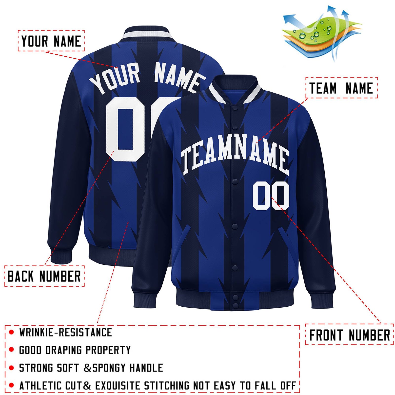 Custom Royal Royal Varsity Full-Snap Blade Pattern Raglan Sleeves Letterman Baseball Jacket