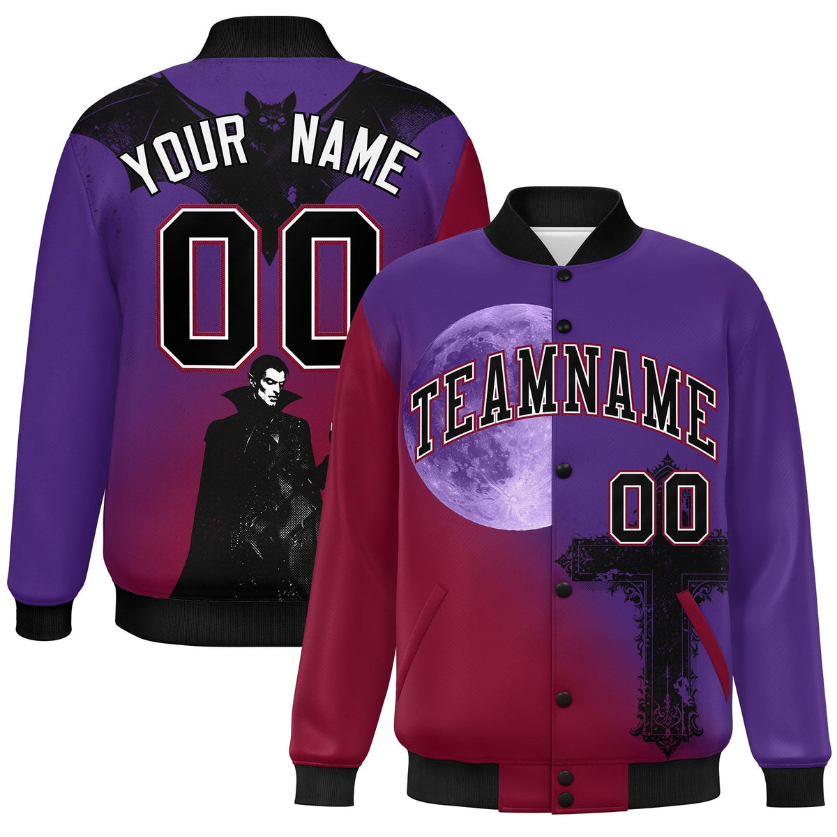 Custom Purple Cardinal Black skeleton Halloween Graffiti Pattern Moisture-Wicking Jacket| KXKSHOP