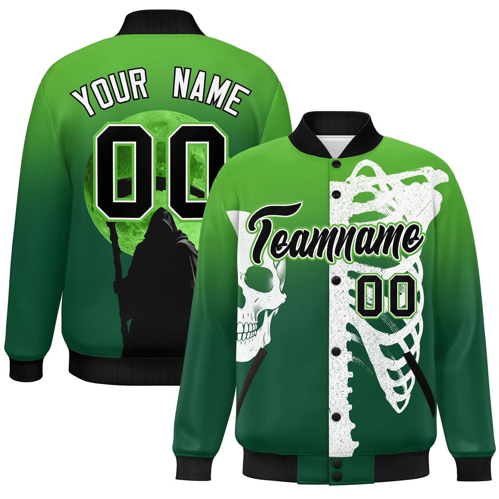Custom Light Green Dark Green Black skeleton Halloween Graffiti Pattern Moisture-Wicking Jacket| KXKSHOP