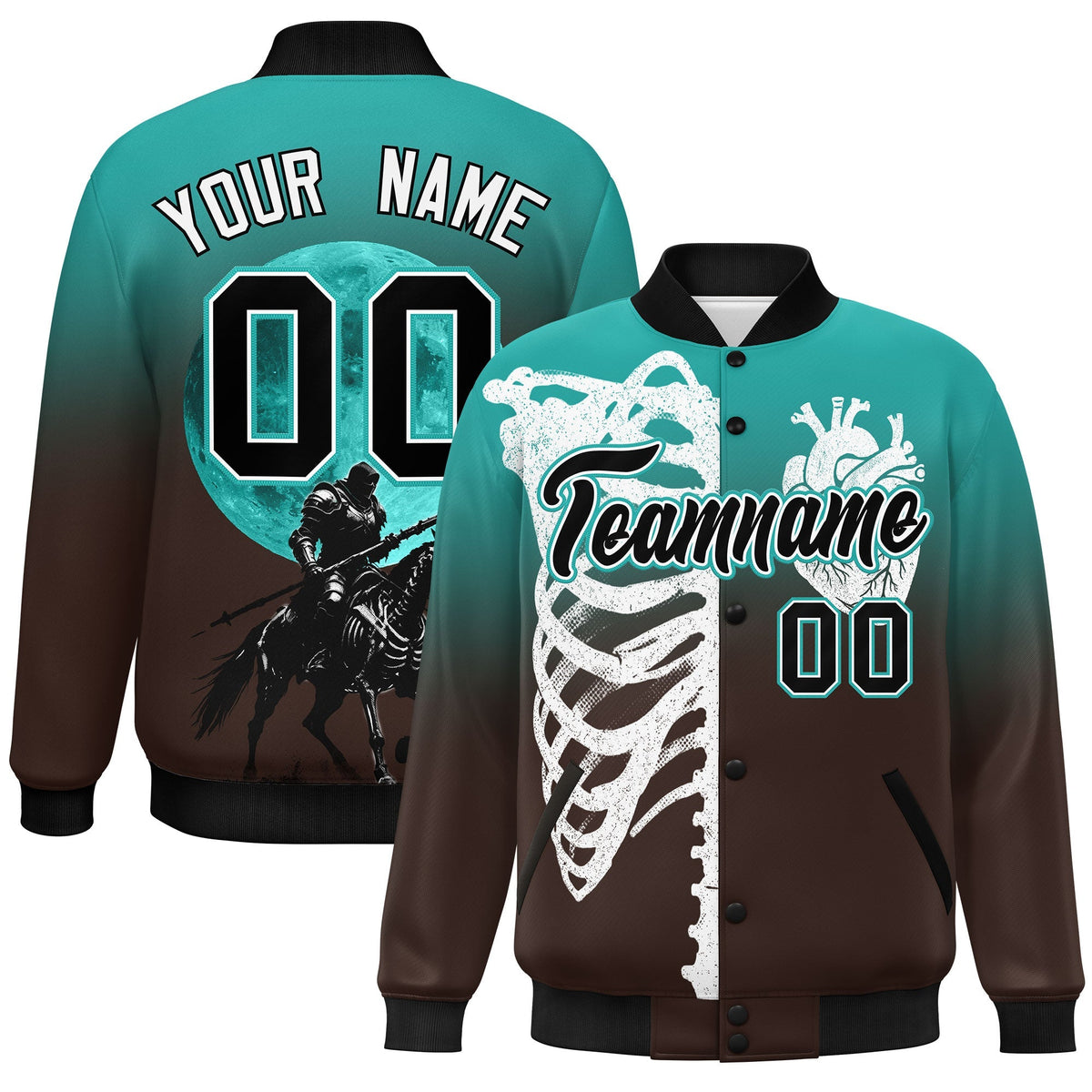 Custom Aqua Brown Black skeleton Halloween Graffiti Pattern Stretch Fabric Jacket| KXKSHOP