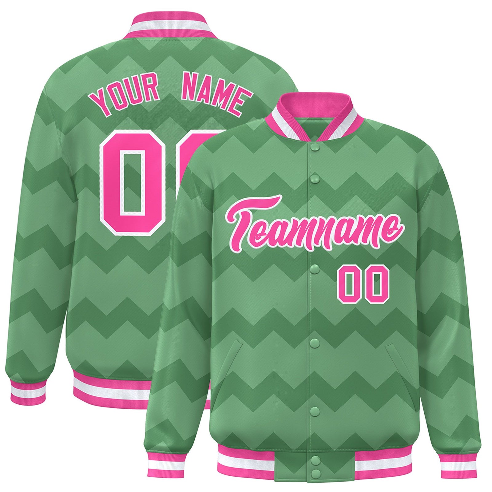 Custom Green Varsity Full-Snap Ripple Color Block Letterman Jacket