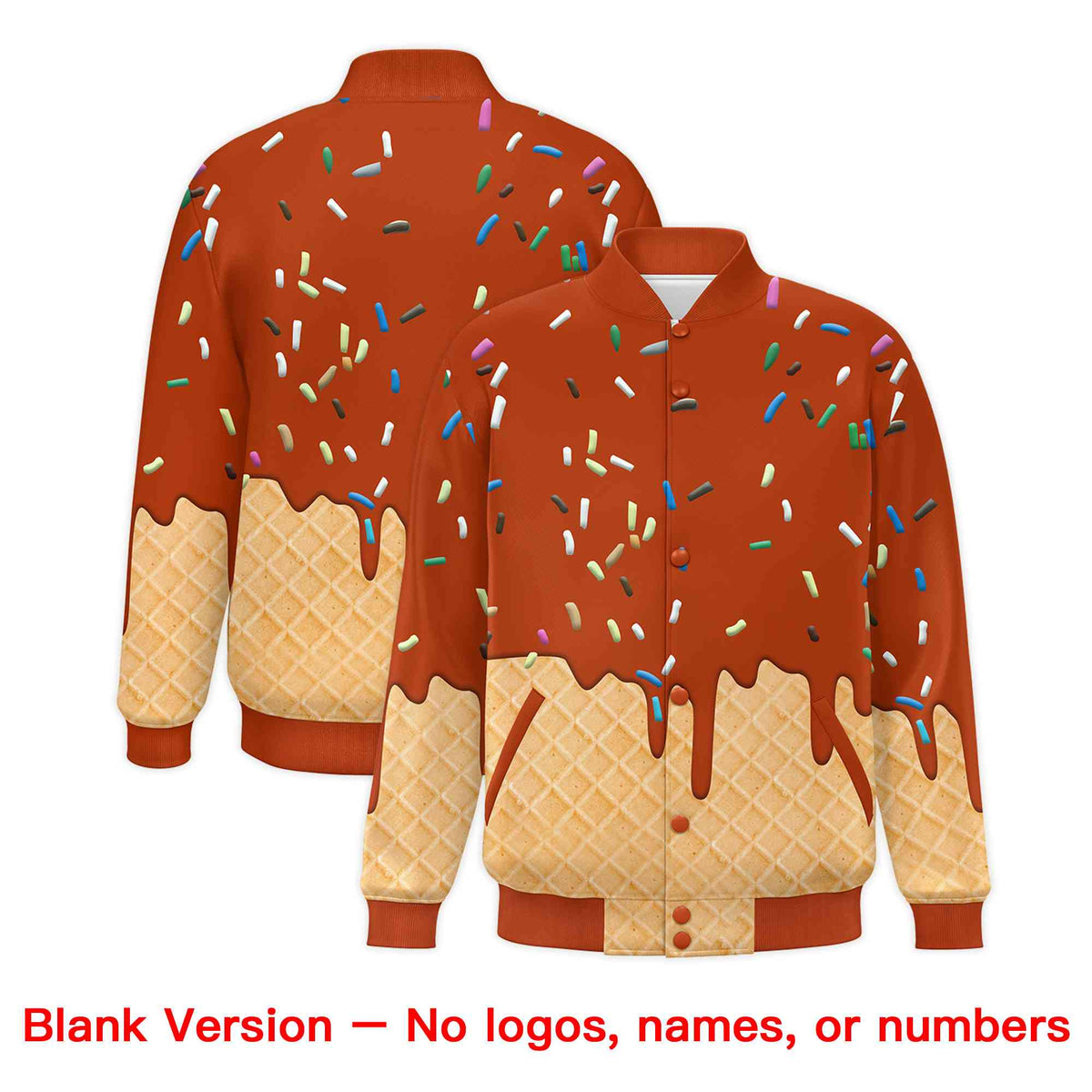 Custom Dark Orange Ice Cream Cone Graffiti Pattern Full-Snap Varsity Letterman Jackets