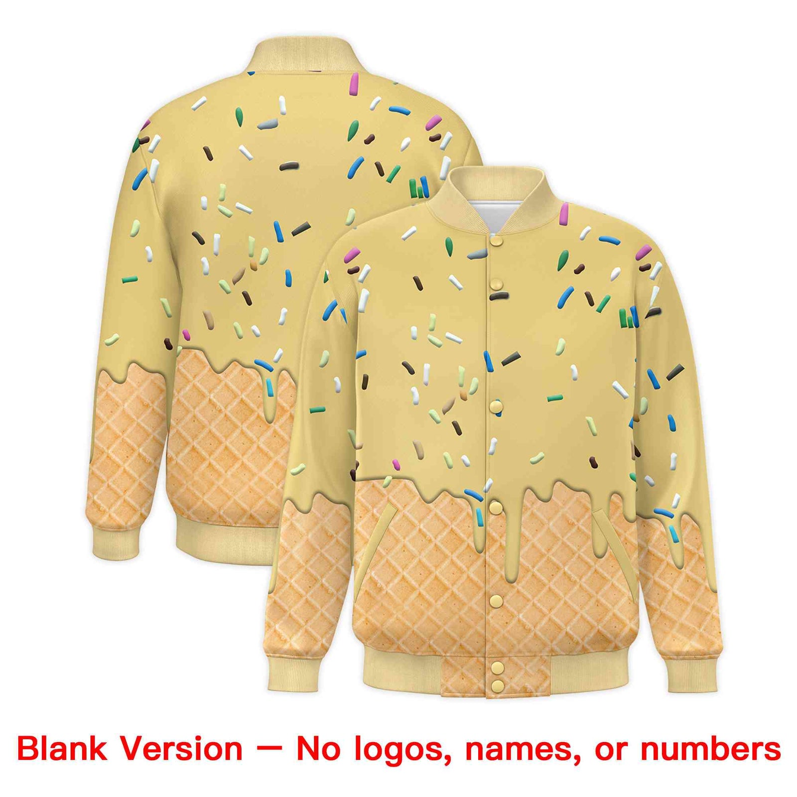 Custom Khaki Ice Cream Cone Graffiti Pattern Full-Snap Varsity Letterman Jackets| KXKSHOP