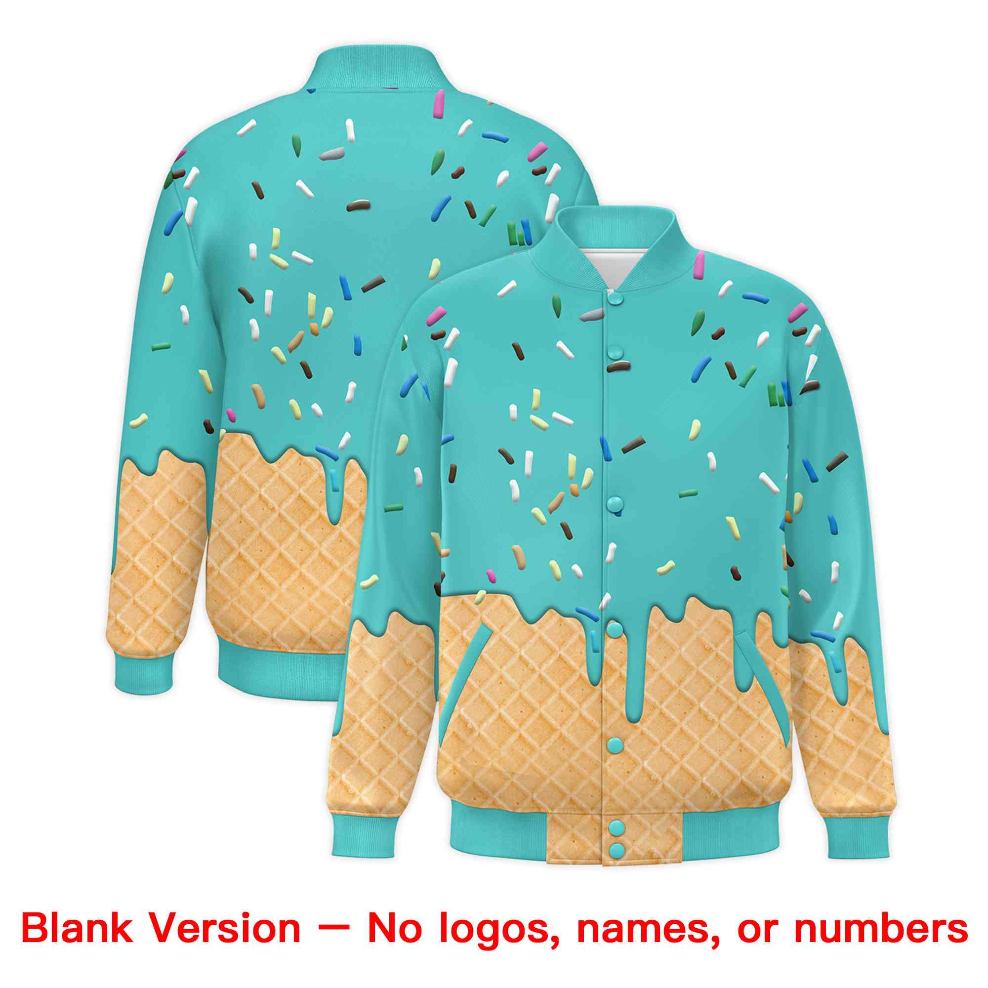 Custom Teal Ice Cream Cone Graffiti Pattern Full-Snap Varsity Letterman Jackets| KXKSHOP