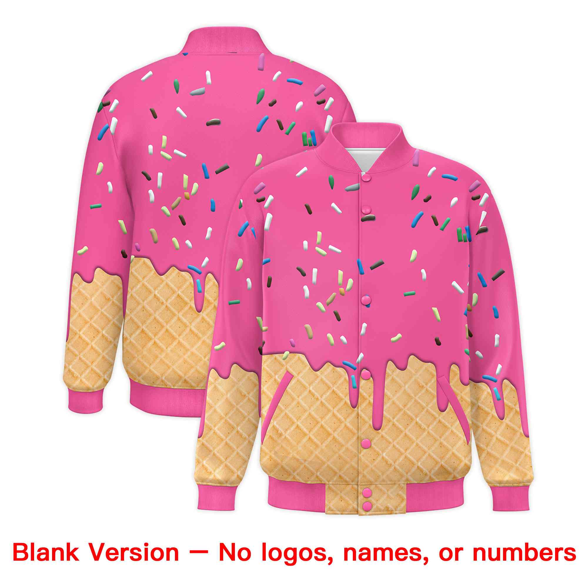 Custom Pink Ice Cream Cone Graffiti Pattern Full-Snap Varsity Letterman Jackets| KXKSHOP