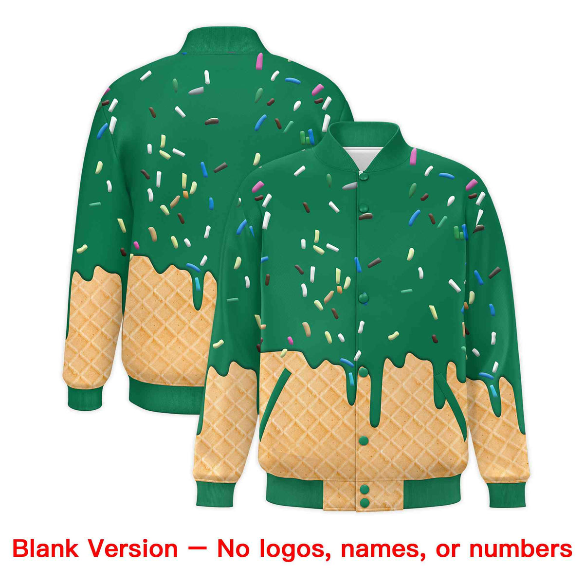 Custom Kelly Green Ice Cream Cone Graffiti Pattern Full-Snap Varsity Letterman Jackets| KXKSHOP