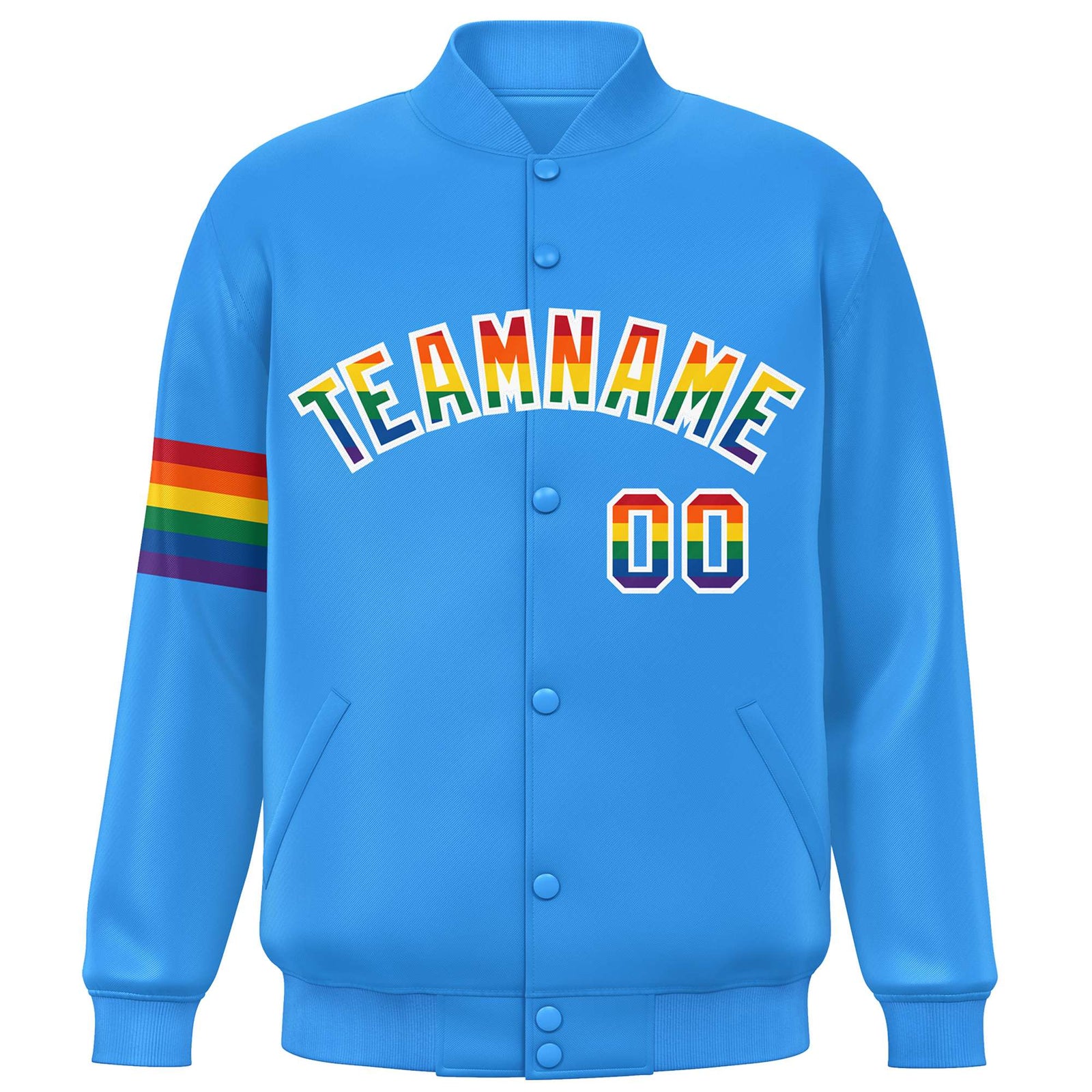 Custom Powder Blue LGBT Rainbow For Pride Month Classic Style Letterman Baseball Jacket