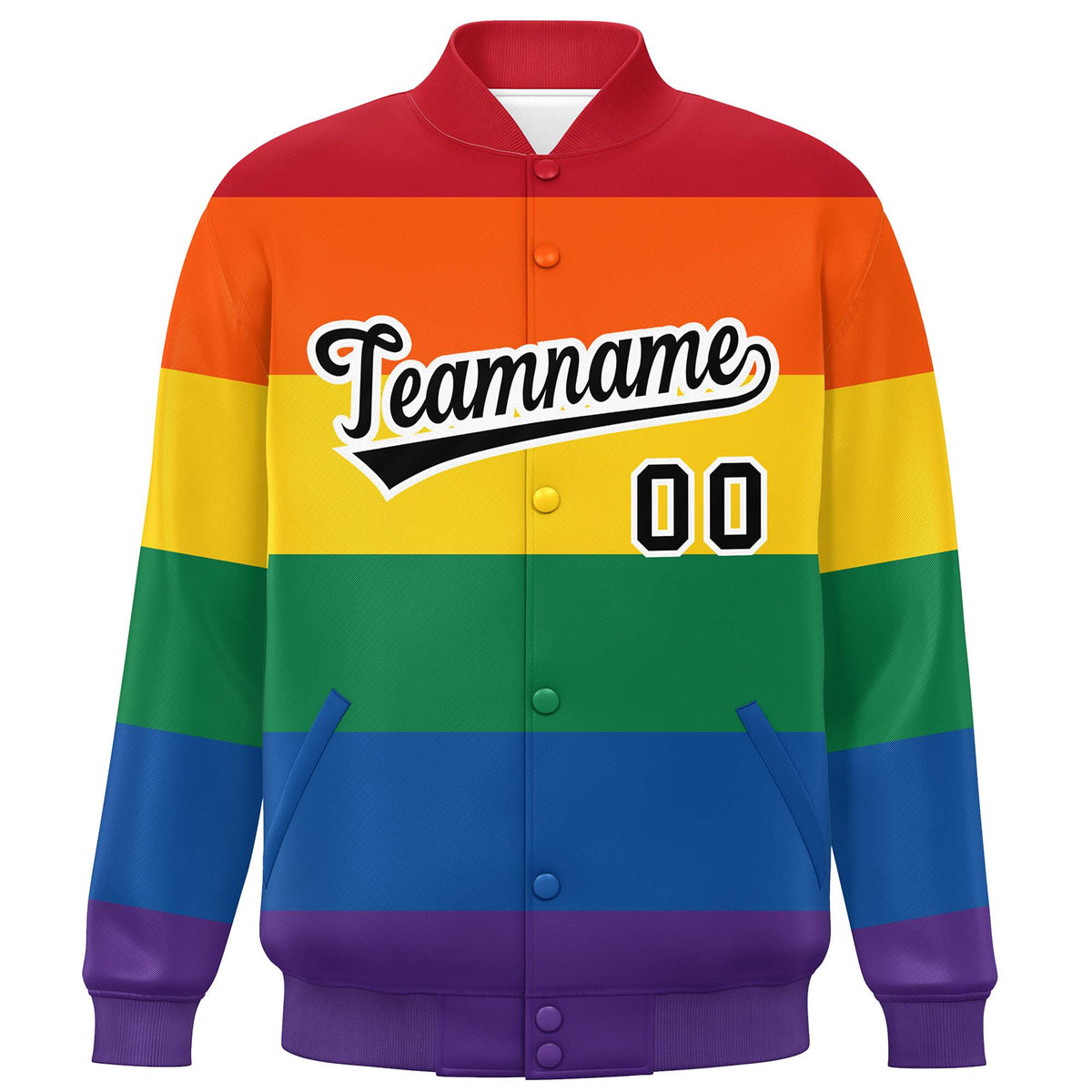 Custom LGBT Rainbow For Pride Month Full-Snap Color Block Letterman Baseball Jacket