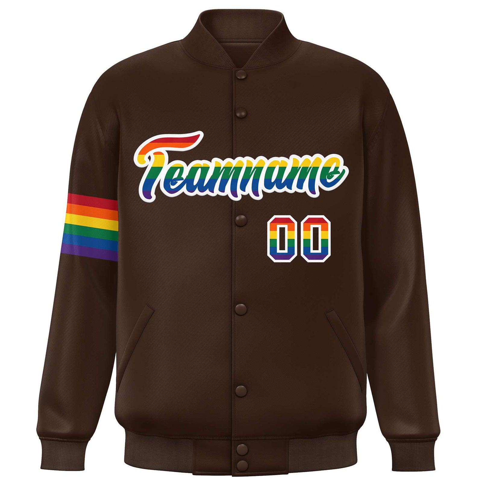 Custom Brown LGBT Rainbow For Pride Month Classic Style Letterman Baseball Jacket