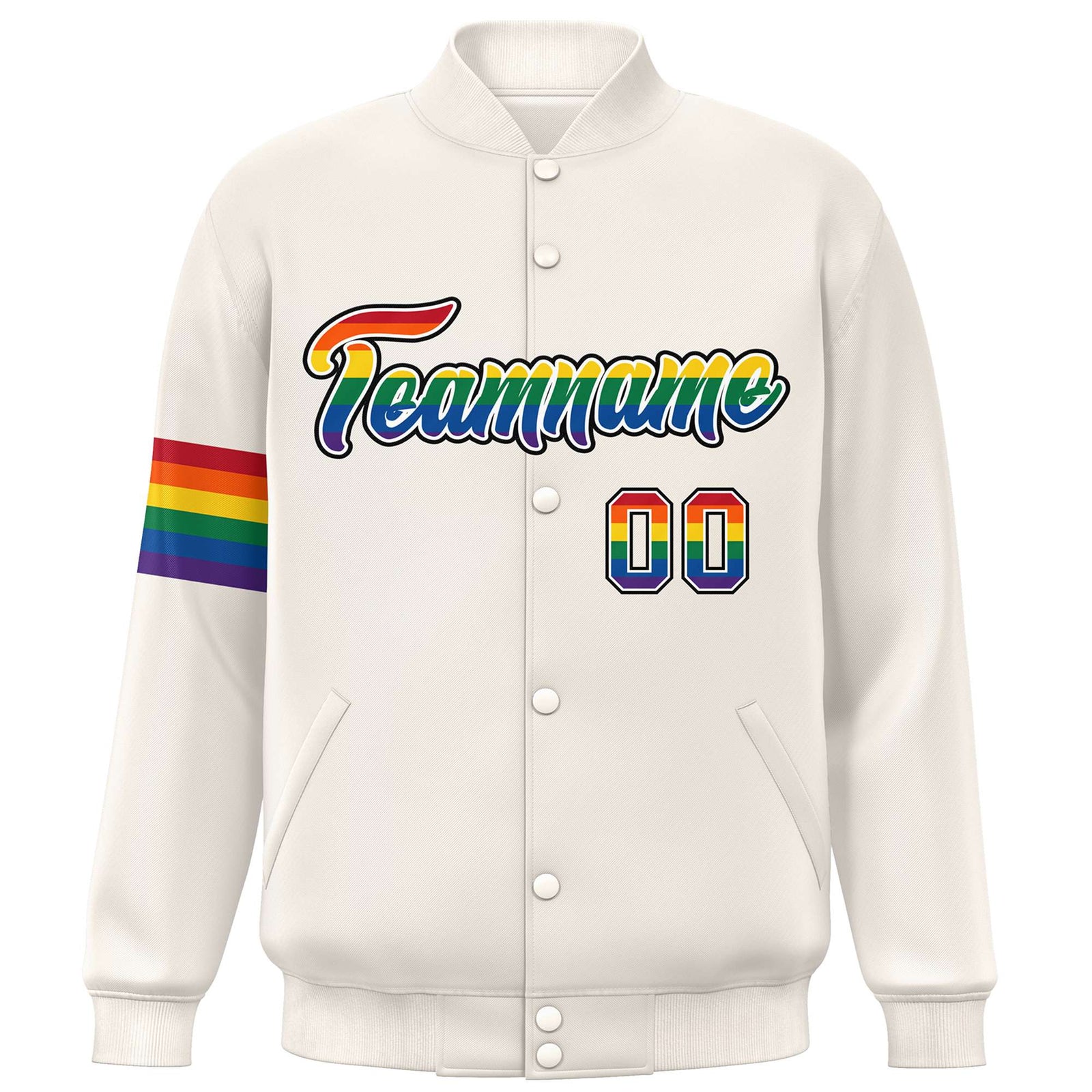 Custom Cream LGBT Rainbow For Pride Month Classic Style Letterman Baseball Jacket