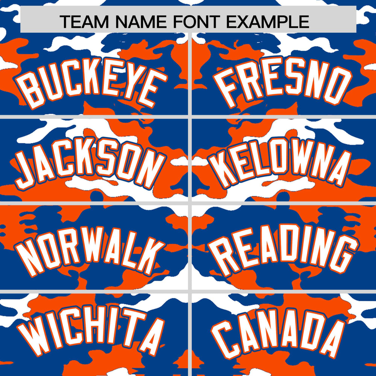 Custom Royal Orange-White Varsity Full-Snap Camo Letterman Jacket