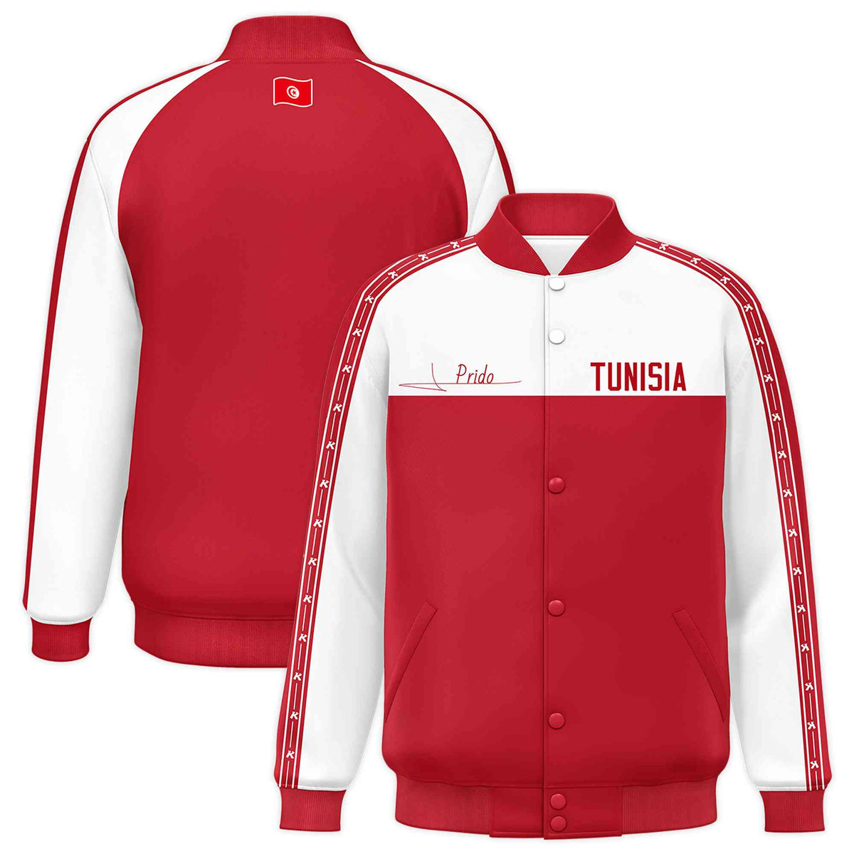 Custom Red White Raglan Sleeves Varsity Full-Snap Color Block Letterman Prido Jacket