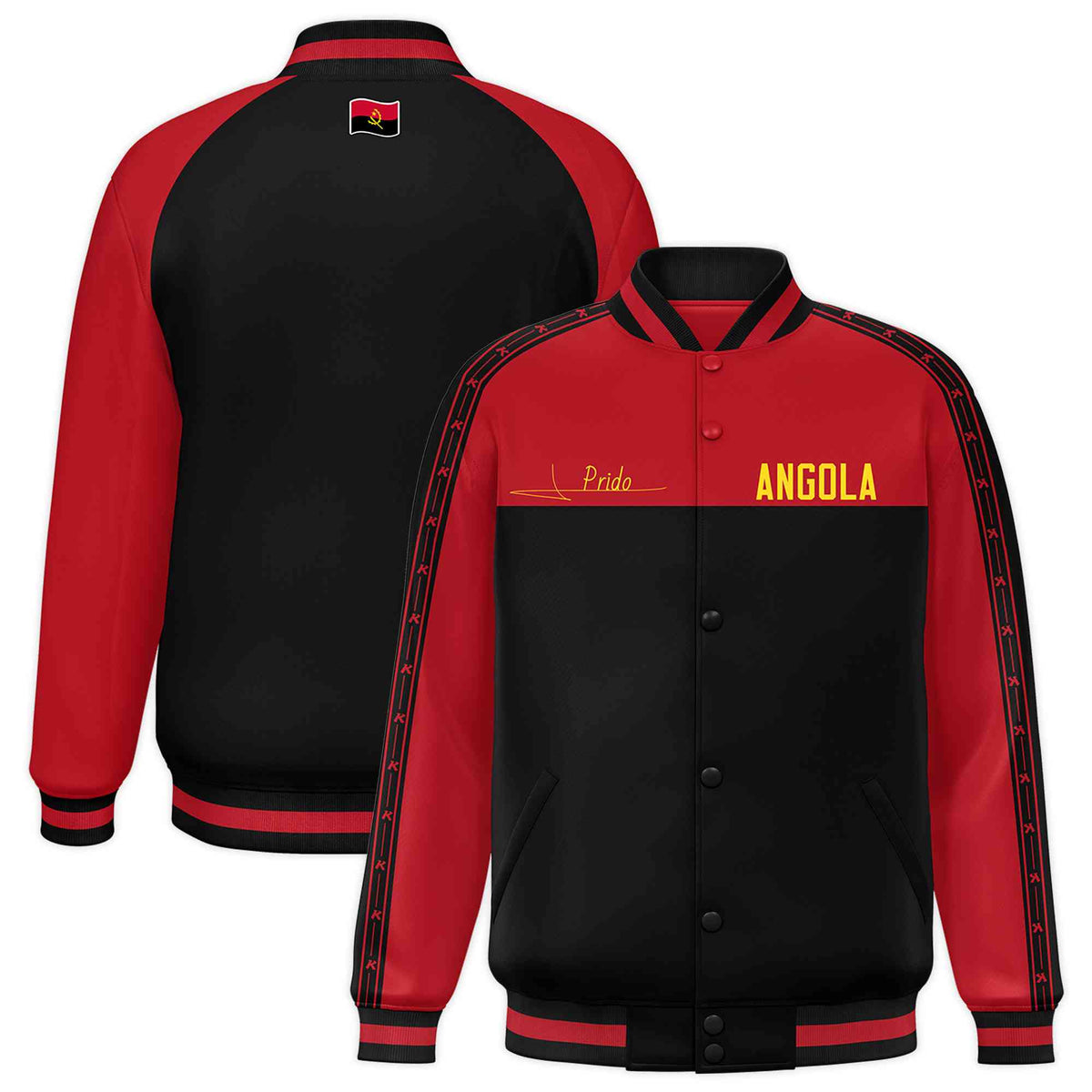 Custom Black Red Raglan Sleeves Varsity Full-Snap Color Block Letterman Prido Jacket