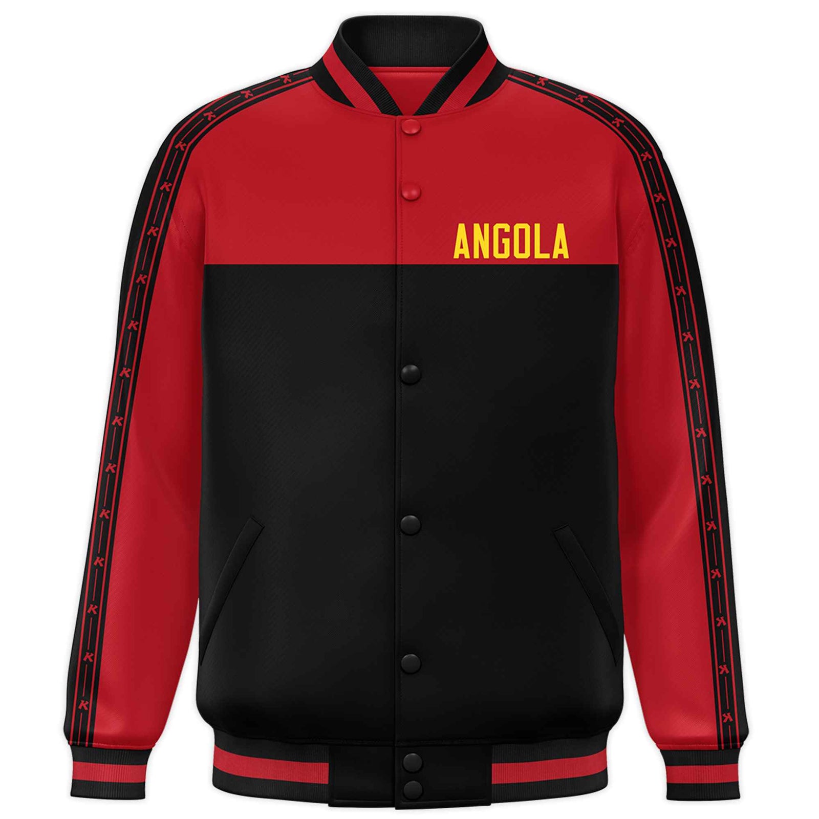 Custom Black Red Raglan Sleeves Varsity Full-Snap Color Block Letterman Prido Jacket
