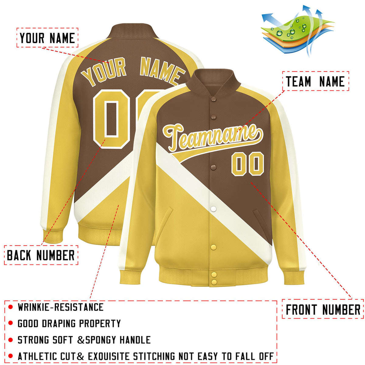 Custom Light Brown Khaki Raglan Sleeves Varsity Full-Snap Letterman Baseball Jacket