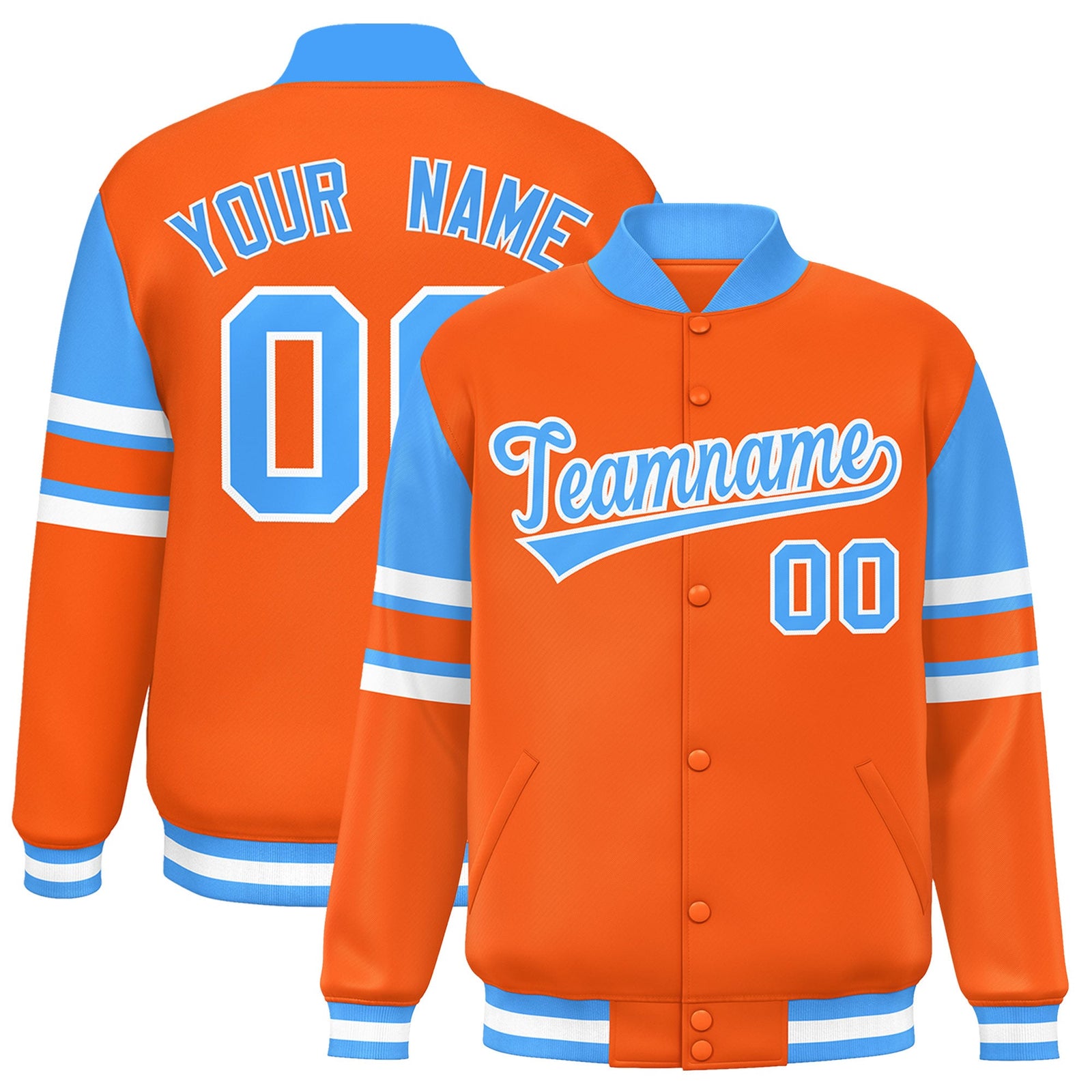 Custom Orange Varsity Full-Snap Color Block Letterman Jacket