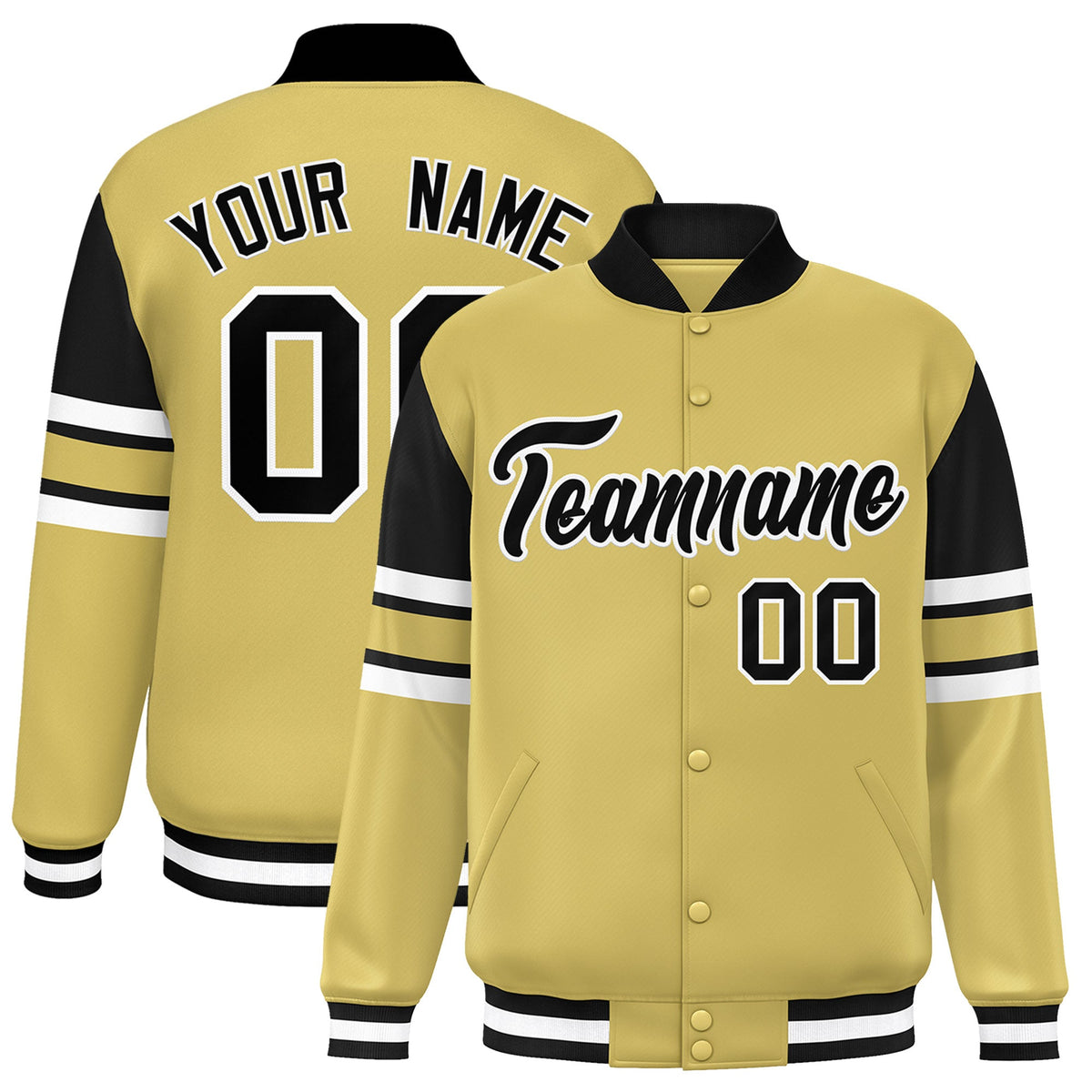 Custom Old Gold Varsity Full-Snap Color Block Letterman Jacket