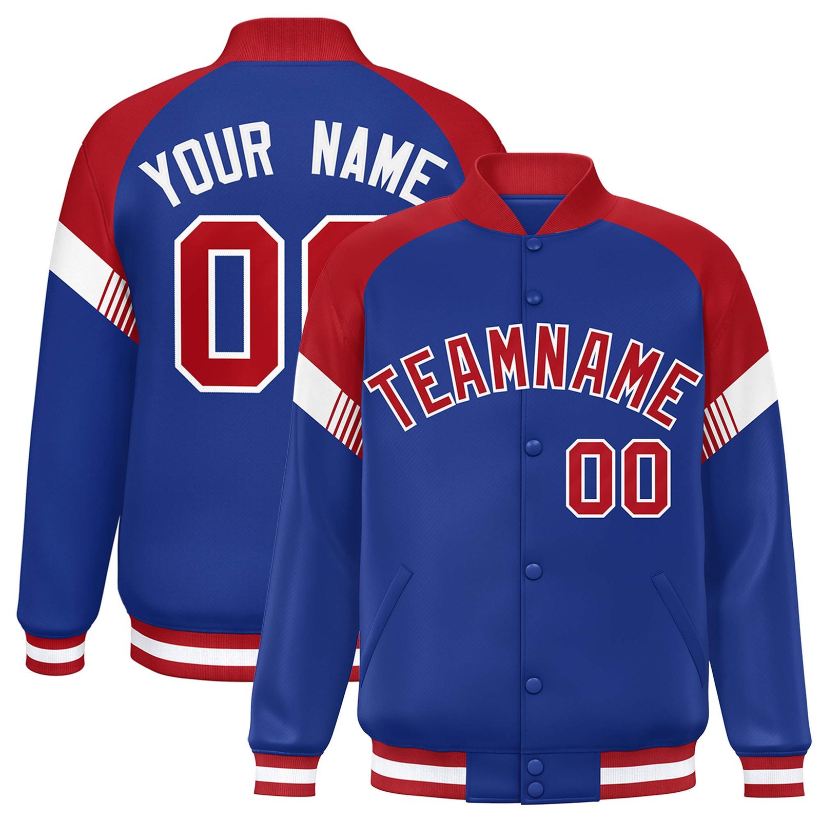 Custom Royal Red-White Varsity Full-Snap Color Block Letterman Jacket